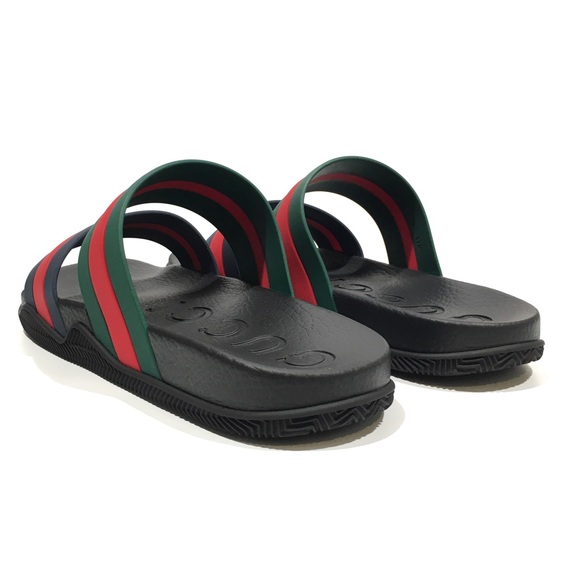 GUCCI WEB RGR RUBBER SLIDES SANDALS -MEN’S US 12.5 -NEW - Picture 6 of 9